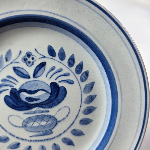 THREE Arabia of Finland Blue Rose Bread Plates Gray/Blue Blue Flowers & Bands - Picture 4 of 10